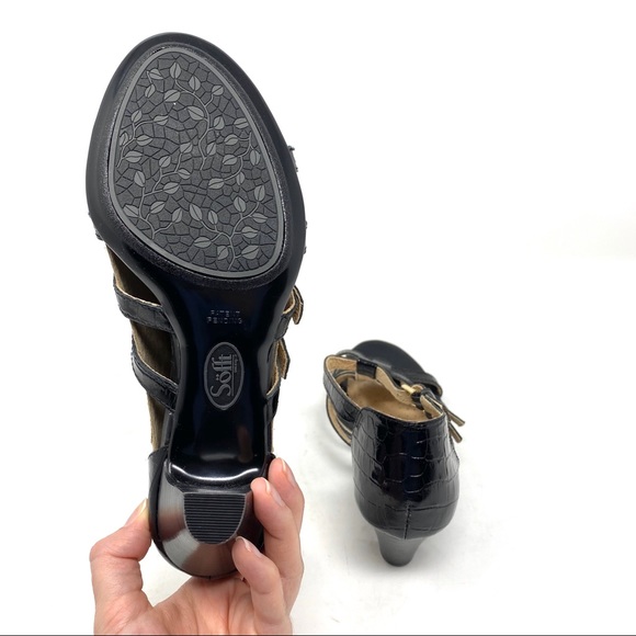 Söfft Solana Black Croco t-strap leather heels - Picture 5 of 7